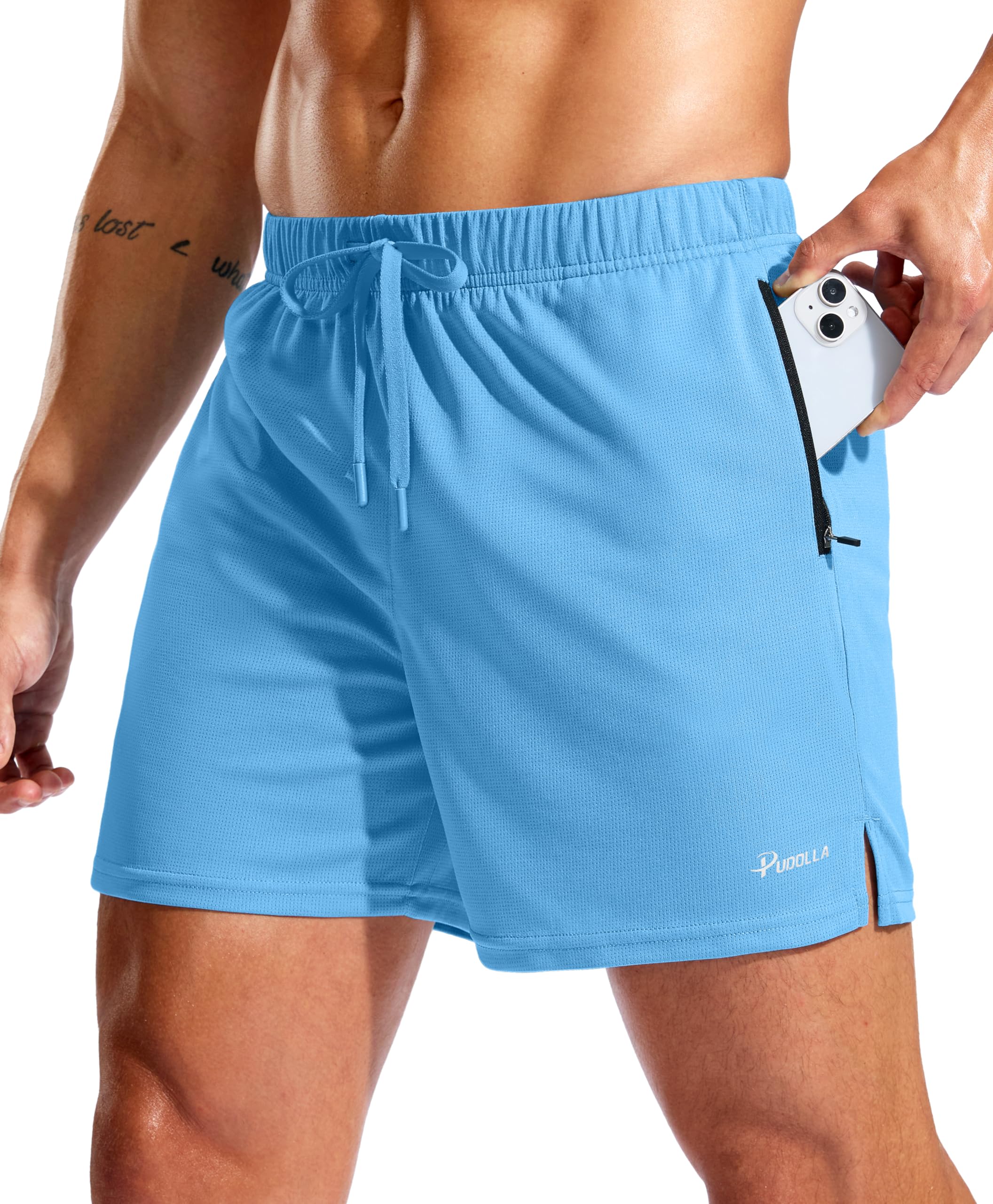 Pudolla Men's Workout Running Shorts with Zipper
