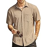 AOTIK Mens Casual Button Down Short Sleeve Shirt Textured Vacation Shirts Beach Hawaiian Summer Wedding Shirts with Pocket