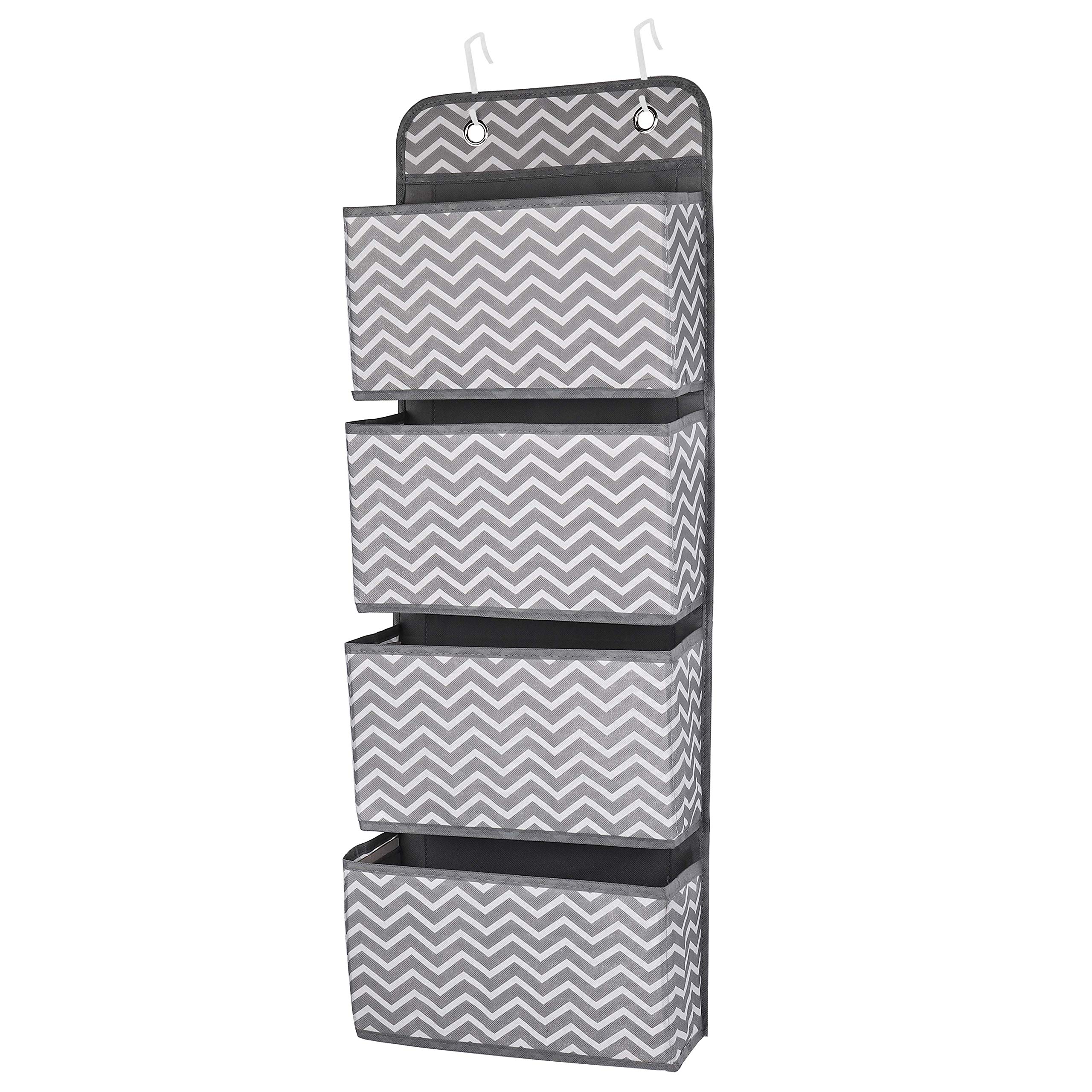 MaoXinTek Over Door Hanging Storage Organizer 4 Pocket Wall Mount Closet Wardrobe Fabric Nursery Storage Bag for Toys Magazine Sunglasses Hat Grey