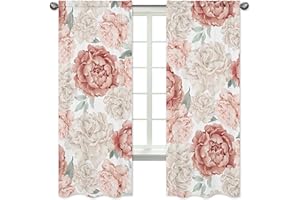 Sweet Jojo Designs Blush Pink Boho Shabby Chic Floral Girl Window Curtains Treatments Panels Baby Nursery Kids Bedroom Kitchen Living Room Playroom Coverings Set of 2 Off White Bohemian Flower Elegant