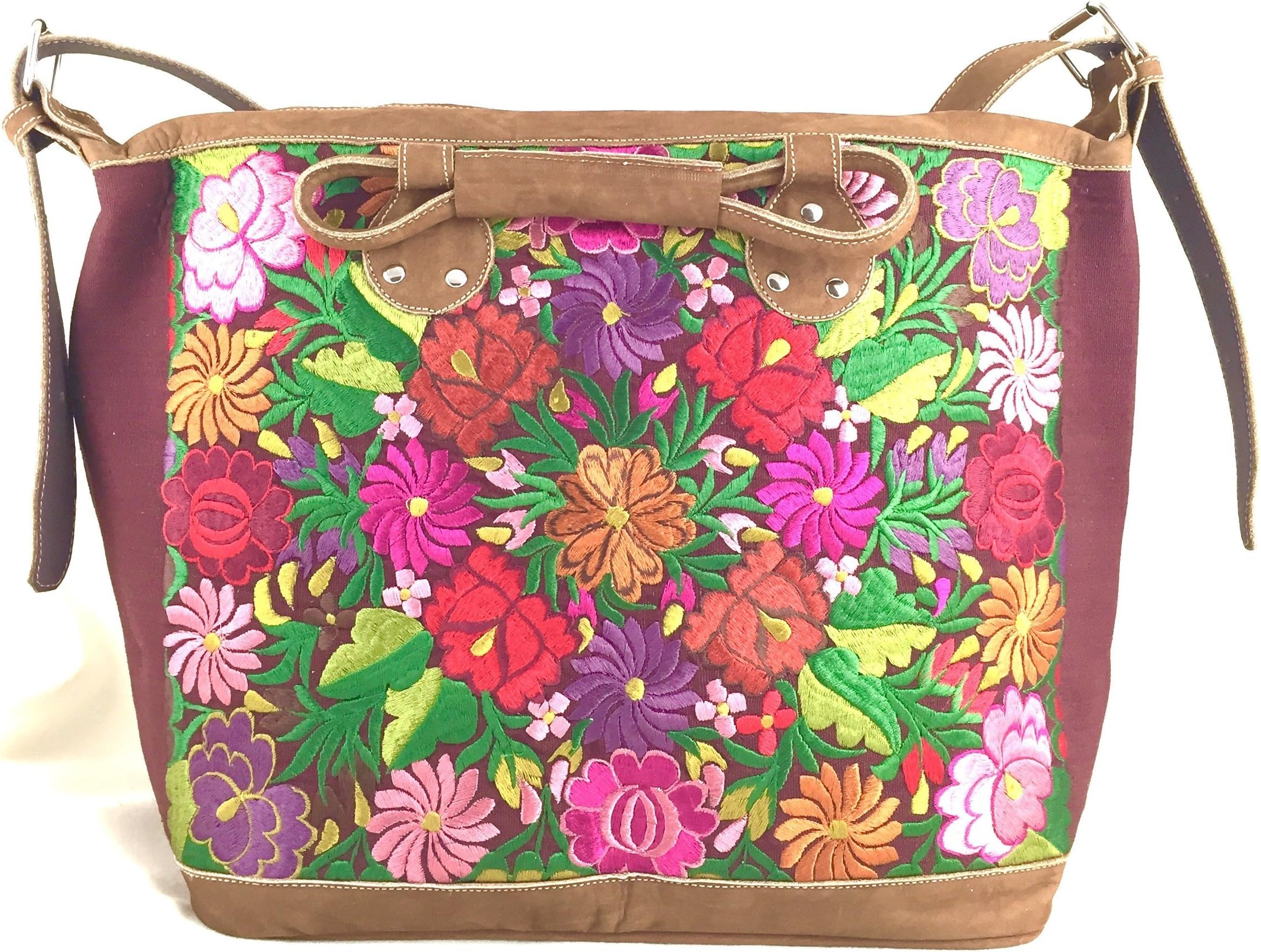 Altiplano Brown Embroidered Leather Suitcase Fair Trade Handmade in Guatemala