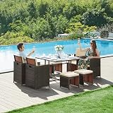 SONGMICS Garden Furniture Set 9 PE Rattan Outdoor Table Chairs Brown Beige view 4