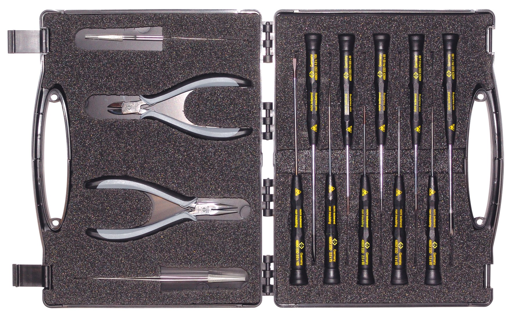 C.K T3707DX ESD Electronic Pliers and Screwdriver, Black/Silver/Grey, Set of 14 Piece