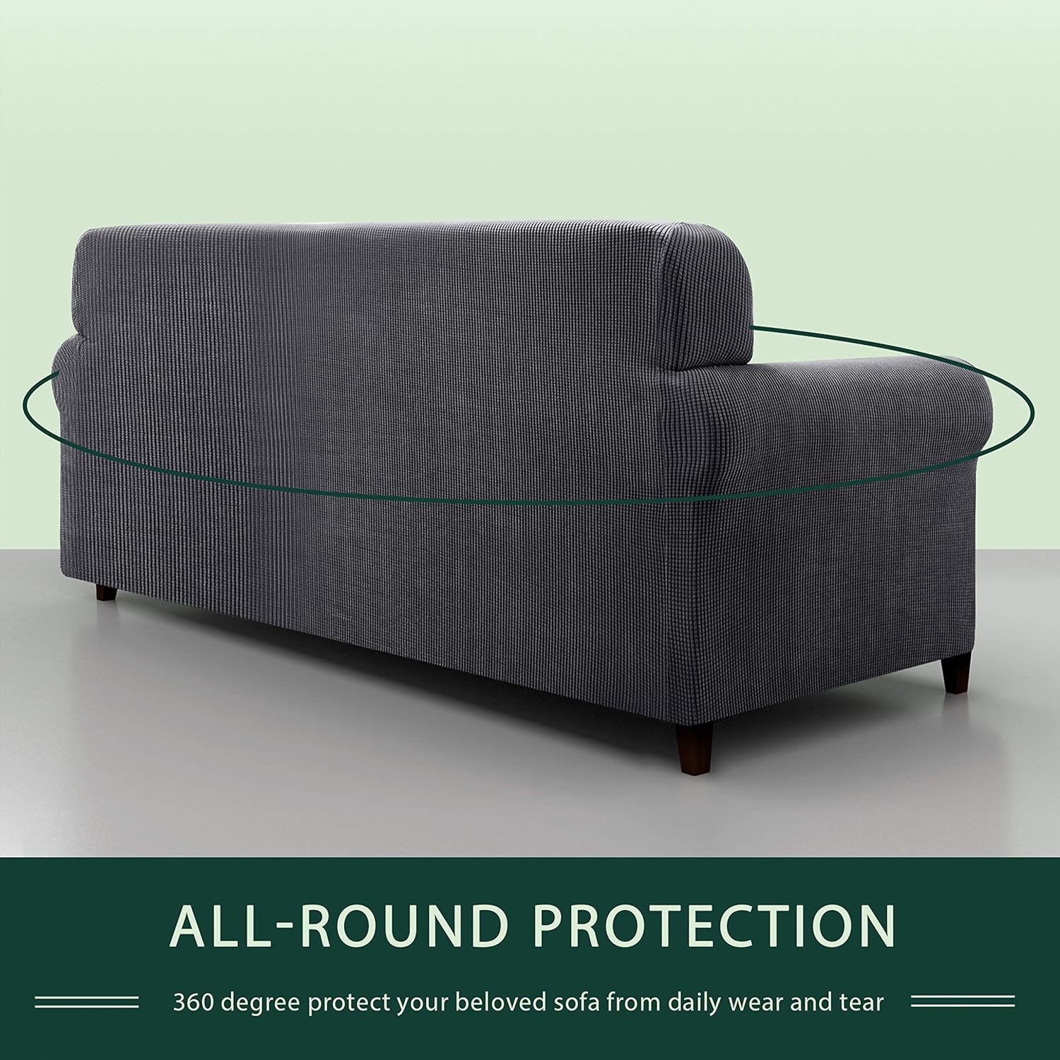 CHUN YI Stretch Sofa Slipcover 2-Piece Couch Cover Furniture Protector, Settee Coat Soft with Elastic Bottom, Checks Spandex Jacquard Fabric, Large, Gray: Furniture & Decor