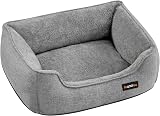 Feandrea Dog Bed Linen-Look Small with Raised Edges 60x50x21 cm Light Grey