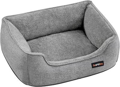 Feandrea Dog Bed Linen-Look Small with Raised Edges 60x50x21 cm Light Grey