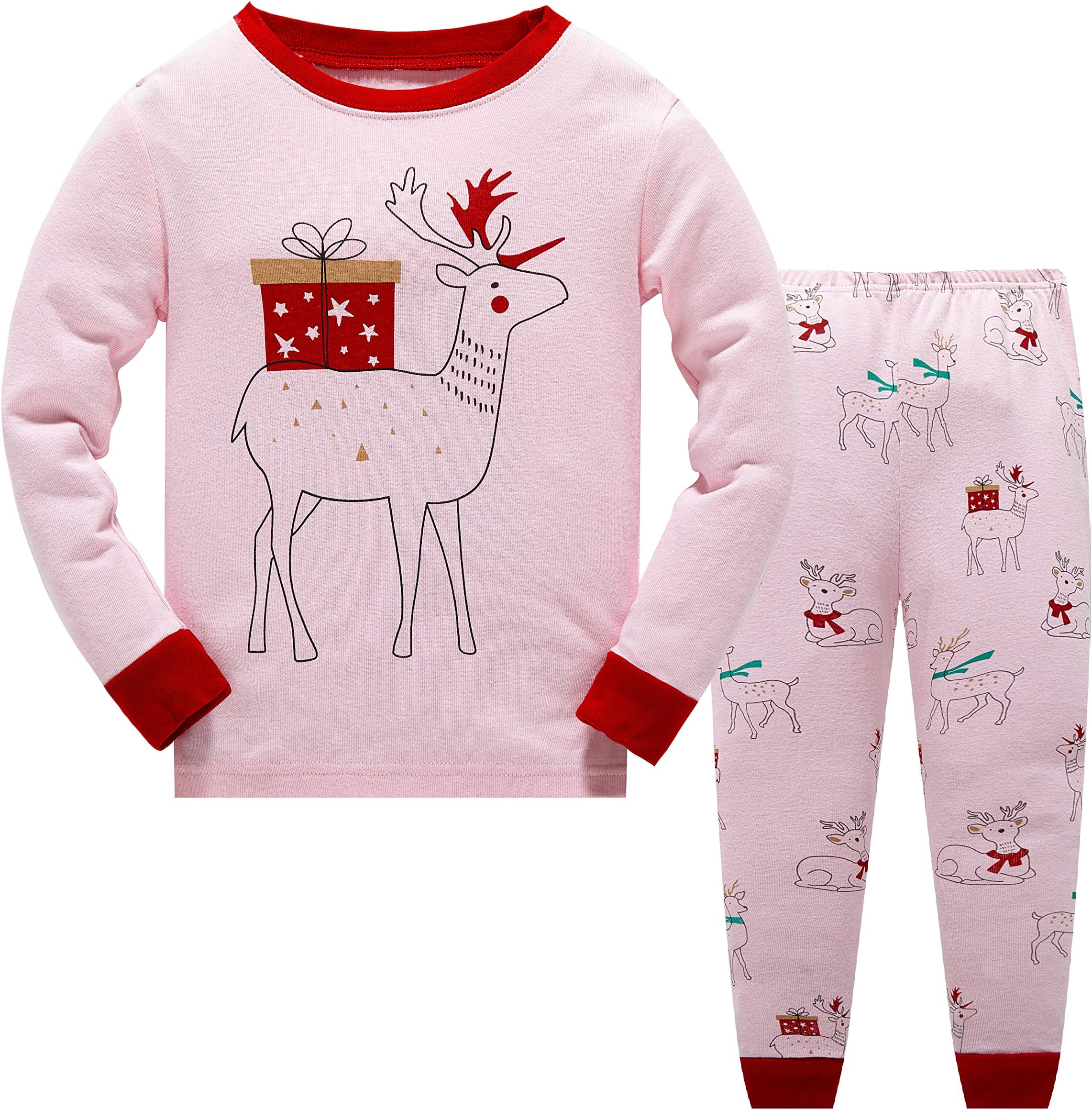 Tkiames Girls Christmas Long Sleeve Cotton Pyjamas Sets Nightwear Sleepwear Xmas Gift for Kids