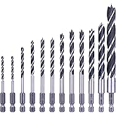 NordWolf 12-Piece Brad Point Wood Drill Bit Set for Carpenter Woodworking, Double Flutes Design with 1/4" Hex Shank, SAE Size