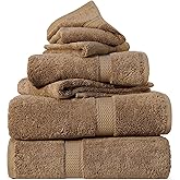 Superior Egyptian Cotton Pile 6 Piece Towel Set, Includes 2 Bath, 2 Hand, 2 Face Towels/Washcloths, Ultra Soft Luxury Towels, Thick Plush Essentials, Guest Bath, Spa, Hotel Bathroom, Latte