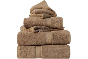 Superior Egyptian Cotton Pile 6 Piece Towel Set, Includes 2 Bath, 2 Hand, 2 Face Towels/Washcloths, Ultra Soft Luxury Towels, Thick Plush Essentials, Guest Bath, Spa, Hotel Bathroom, Latte