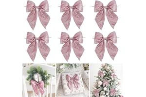 AIMUDI Pink Glitter Wired Ribbon Bows with Twist Tie 5.5" Premade Metallic Christmas Bows for Gift Wrapping, Wreath, Garland, Holiday Crafts Party Home Outdoor Christmas Tree Decorations, 12 PCs
