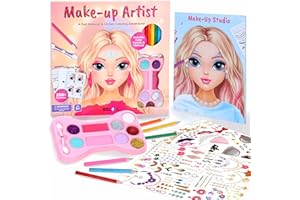 BSCOOL Make-up Artist. 3 in 1 Fun Makeup, Sticker, Coloring Kit, Includes Color Pencils, Makeup Palette, and 200+ Stickers. for Girls Ages 5,6,7,8. Christmas Gift for Girls