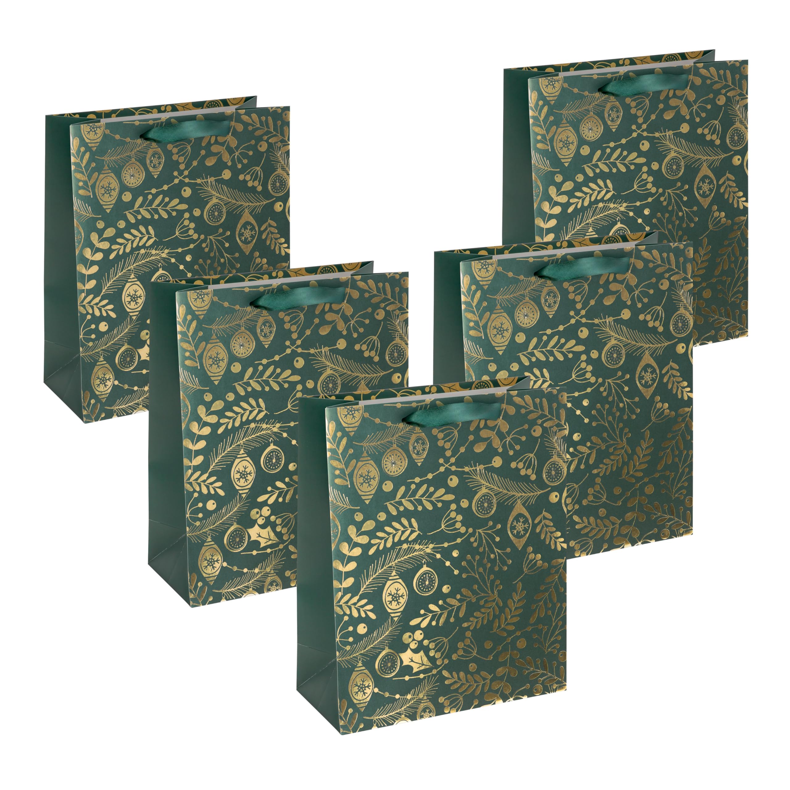SIGEL GT118 Large Premium Paper Gift Bags, Set of 5, 26 x 33 cm, Green, Paper Gift Bags Christmas