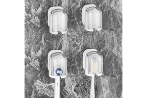 LUEXBOX 4Pack Toothbrush Holder Wall Mounted with Cover for Bathroom, Self-Adhesive Toothbrush Stand with Toothpaste Holder, Toothbrush Storage Organizer for Shower