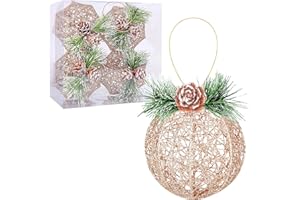 ZHANYIGY Christmas Ball Ornaments, 4pc Set Champagne Pinecone Rattan Thread String Christmas Tree Ornament Xmas Trees Wedding Party Decorations