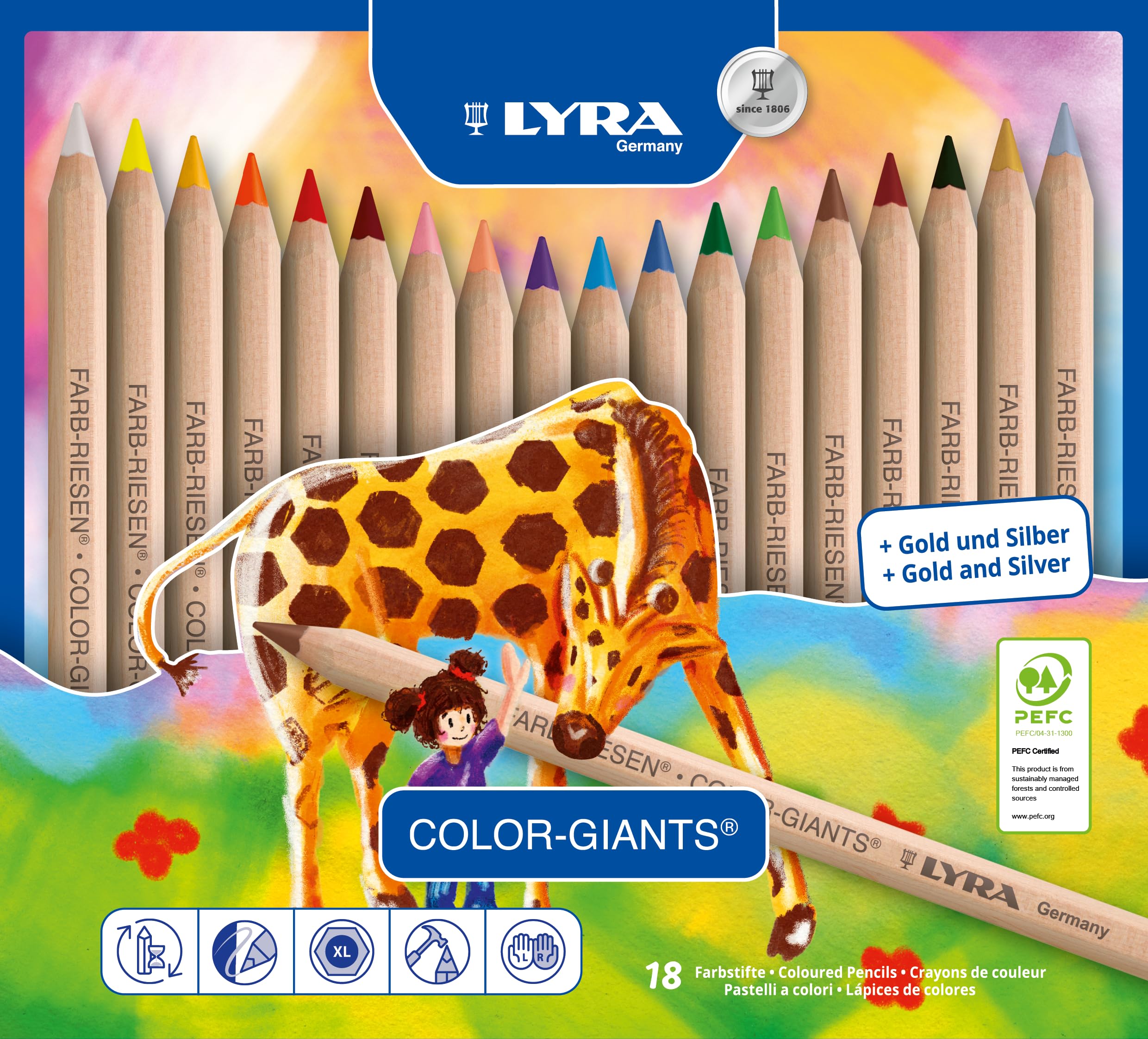 LYRA Color Giants Chunky Wooden Coloured Pencils, Hexagonal, 6.3mm Lead, 18 Assorted Colours, Ideal for Children and Schools — image 1