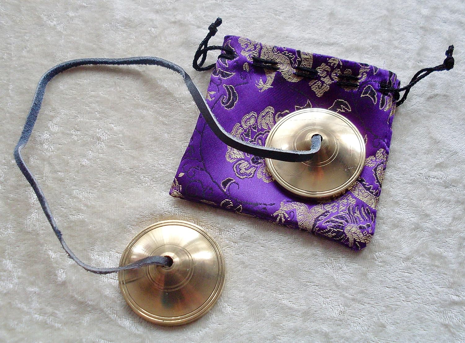 FAIR TRADE NEPAL/TIBET MINI TINGSHA CYMBALS CHIMES FENG SHUI & SILK BROCADE BAG PURPLE Amazon