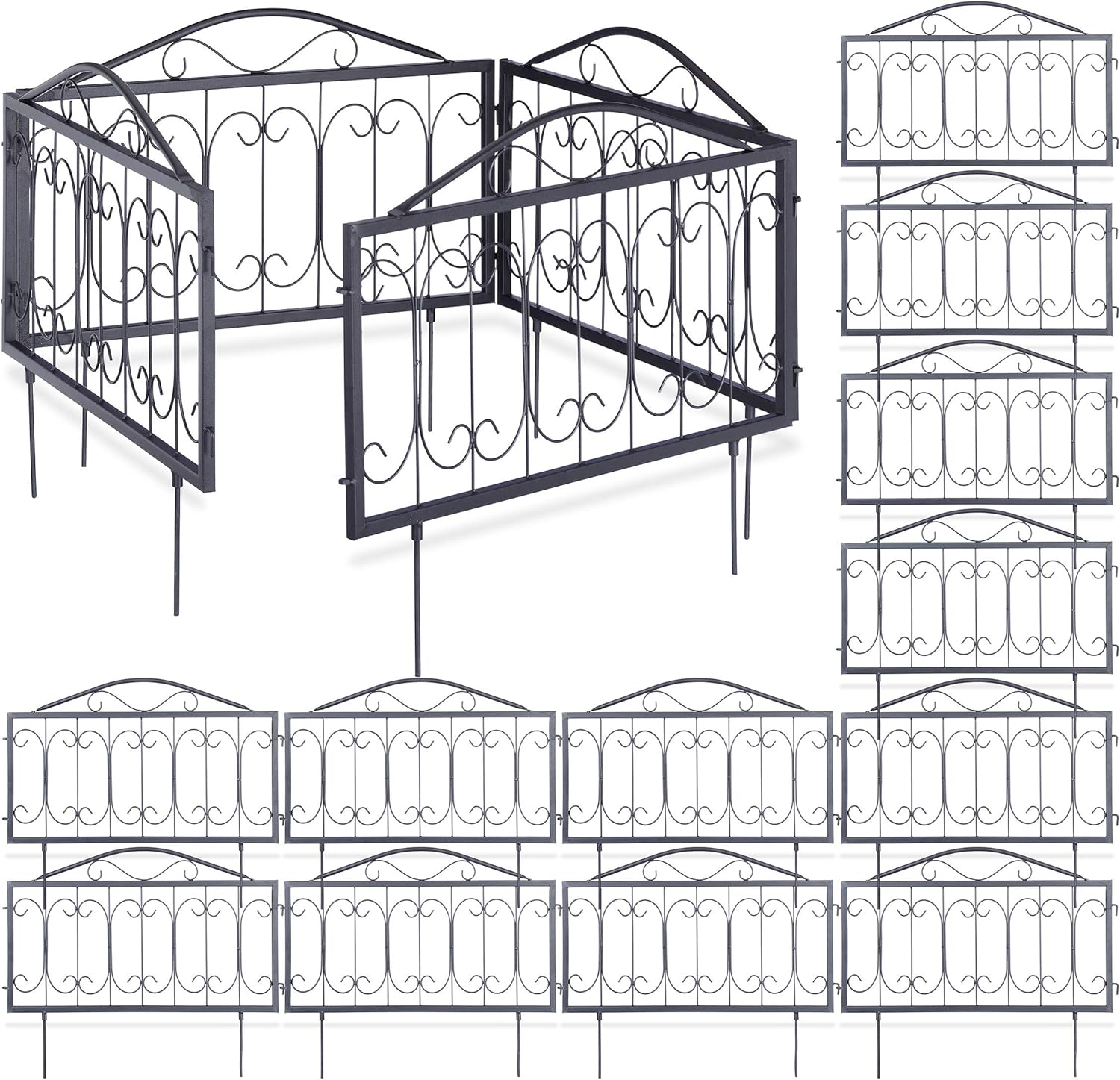 Relaxdays 16 teiliges Beetzaun Set Goth, Beeteinfassung zum Stecken, 16 Zaunelemente, Beetbegrenzung, 9 m