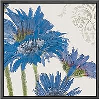 SIGNWIN Framed Canvas Wall Art Blue Gerbera Daisy with Yellow Background Floral Flower Oil Painting Impressionism Modern Closeup Expressive for Living Room, Bedroom, Office - 16
