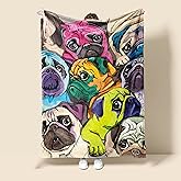 Pug Blanket Gifts for Women, Cute Pug Print Theme Decor Home Bedroom Living Room Couch Sofa Adults Soft Cozy Plush Flannel Throws 50"x40"