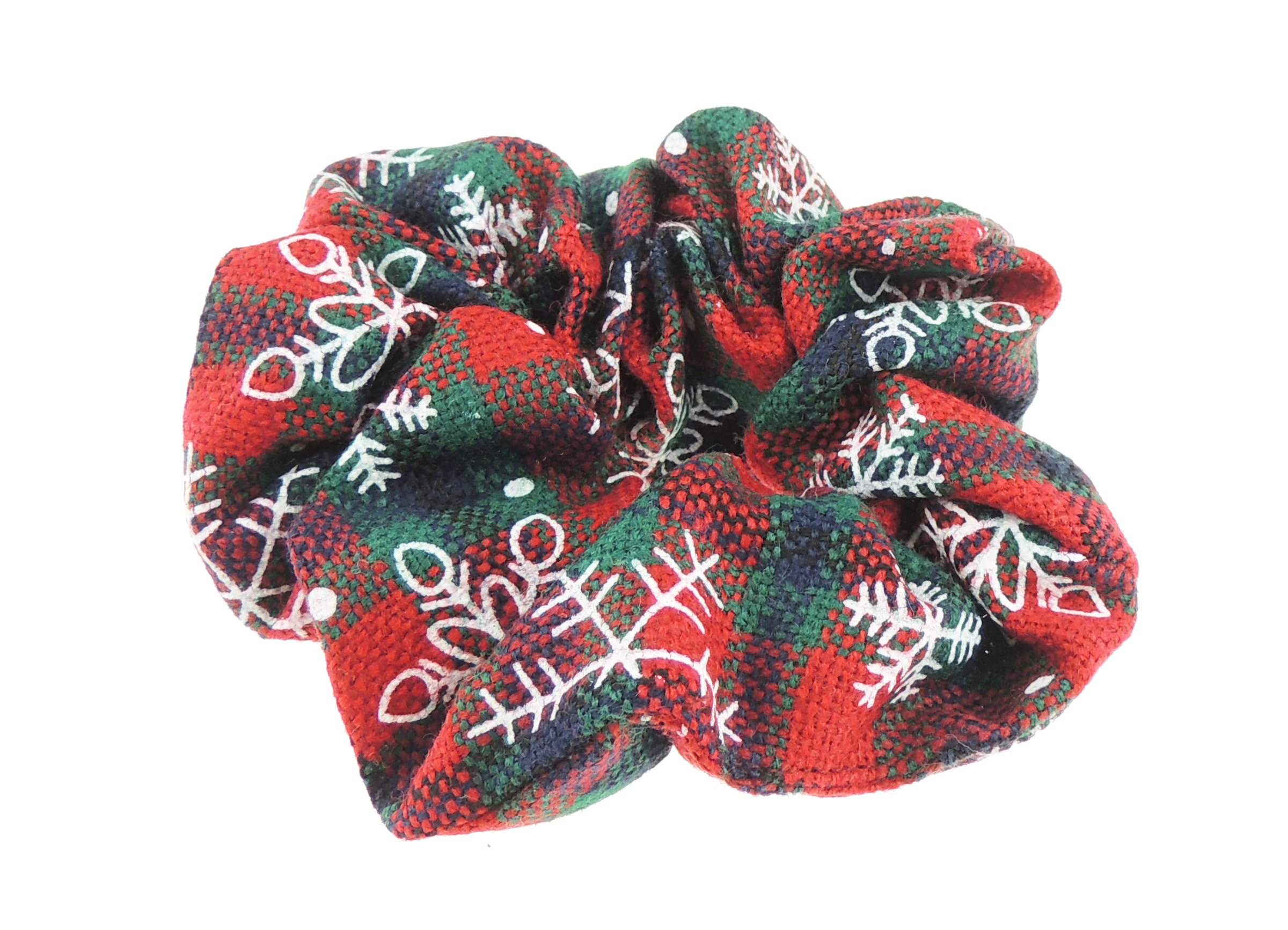 Ladies Girls Red Green Tartan Snowflake Festive Christmas Hair Elastic (Red Green Large Snowflake)