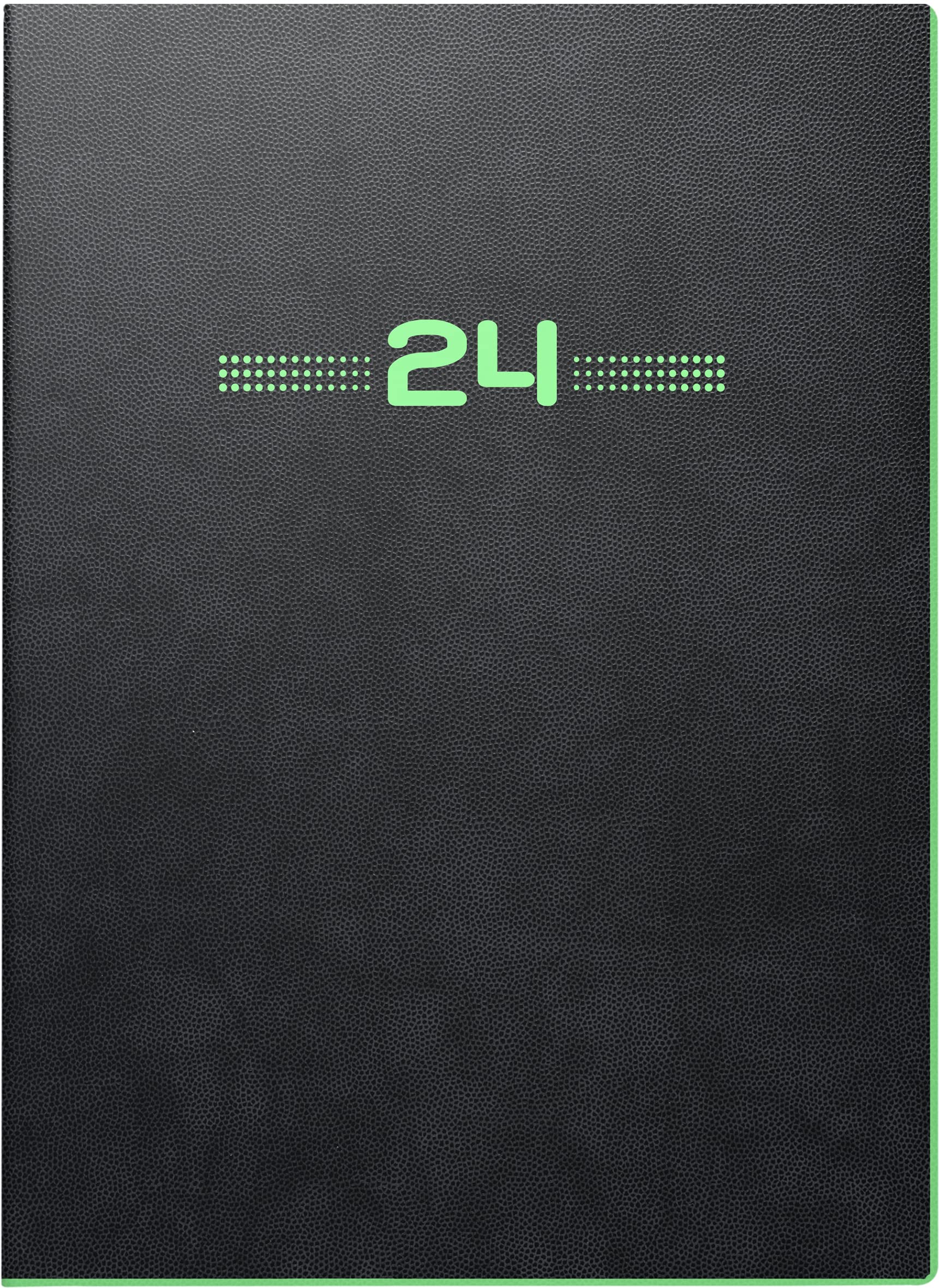 BRUNNEN Weekly calendar neon model 796 2024, 2 pages = 1 week, sheet size 14.8 x 20.8 cm, black with neon edge, green