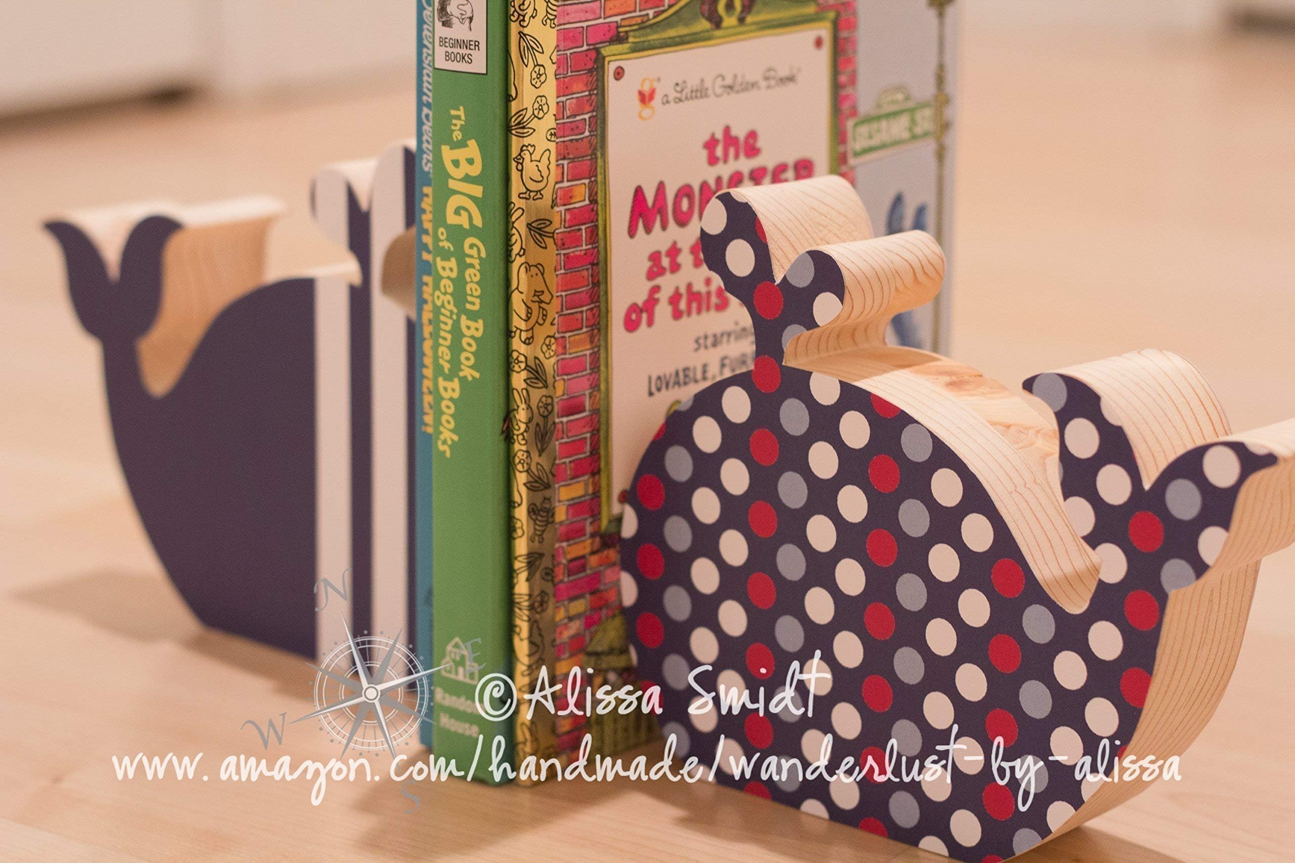 Wooden Whale Bookends - Custom Designed Nautical Bookends