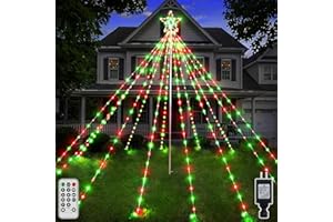 shineshine Christmas Tree Lights 340LED, IP67 Waterproof Outdoor Christmas Decorations Lights with Topper Star, 8 Modes 3 Timers Dimmable Tree Decoration for Outside Yard Garden (Red and Green)