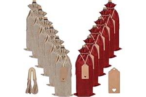 SAILUP Burlap Wine Bags 12 Pcs Wine Bottle Gift Bags，Reusable Wine Gift Bags with Drawstrings Tags & Ropes for Christmas, Weddings, Holiday Party, Birthdays, Travel, Blind Tastings, Home Storage 750ml