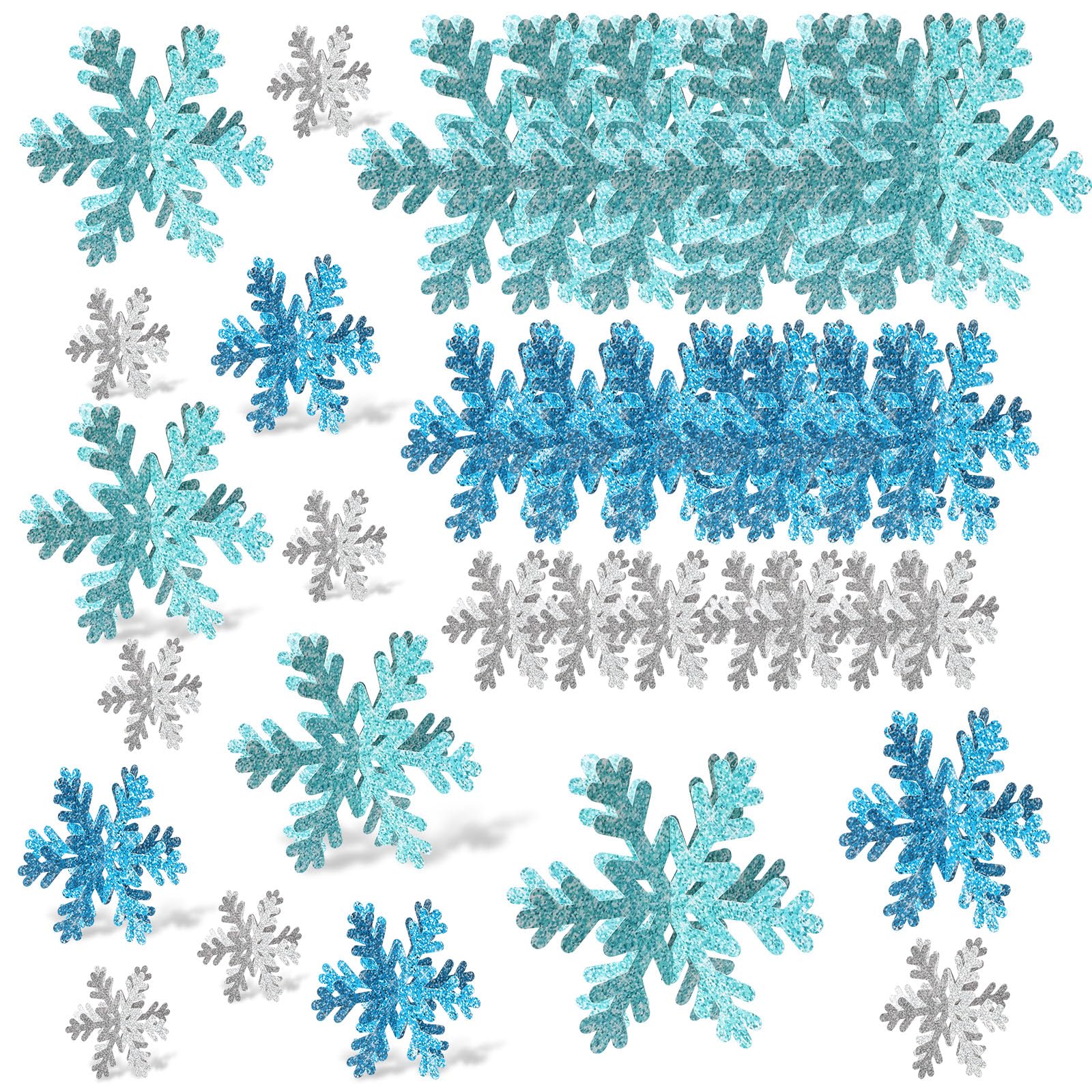 Photo 1 of AmazingSpark 45 Pcs Winter Paper Snowflake Table Decorations 3 Sizes 3D Snowflake Tabletop Centerpiece Signs Blue Silver Table Decor for Christmas Winter Wonderland Home Party Holiday Decor Supplies