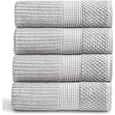 Springtree Home 100% Cotton Bath Towel Set of 4 | Super Soft & Absorbent with Quick-Dry Fibers | 4 Bath Towels | Textured and Durable Cotton | Krista Collection - High Rise Grey