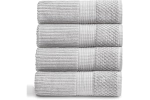 Springtree Home 100% Cotton Bath Towel Set of 4 | Super Soft & Absorbent with Quick-Dry Fibers | 4 Bath Towels | Textured and Durable Cotton | Krista Collection - High Rise Grey