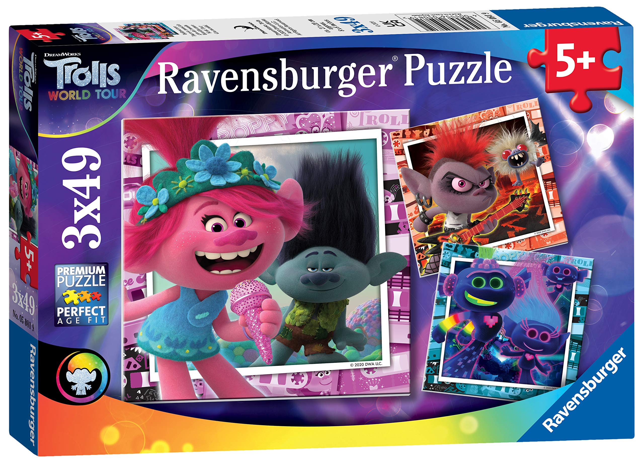 Ravensburger Trolls 2 World Tour 3 x 49 piece Jigsaw Puzzles for Kids age 5 years and up
