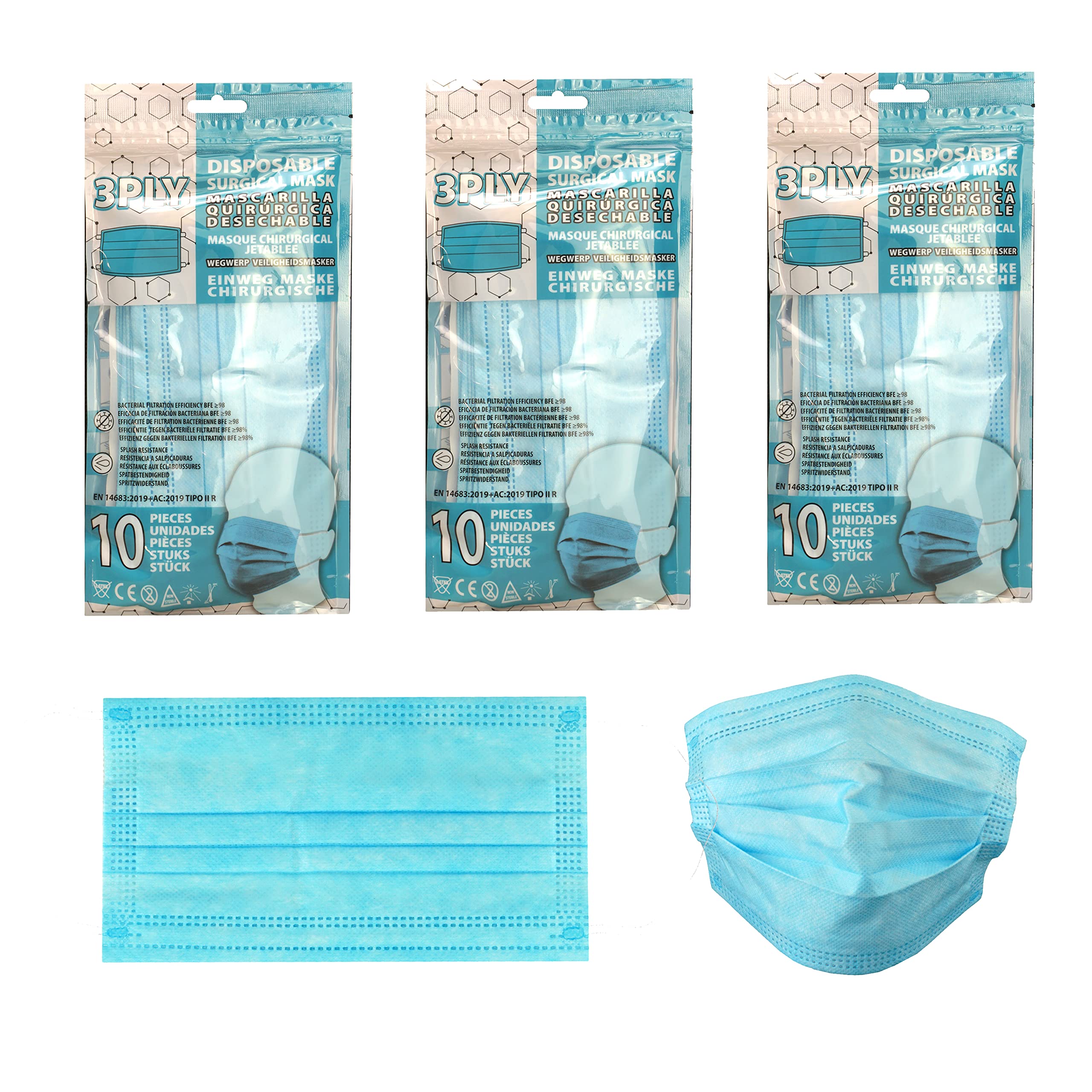 SRV Hub® 3PLY Disposable Face Masks for Adults, 30pcs Breathable Material Particulate Dust Filtration Face Mask Comfortable, Protective and Suitable for All (Pack of 30 Light Blue Adult Face Masks)