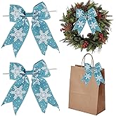 AIMUDI Blue Christmas Bows for Wreaths 6" Xmas Snowflake Bows Burlap Bow for Christmas Trees Twist Tie Bows for Gift Wrapping Crafts Fireplaces Presents Winter New Year Decor, 12 PCs