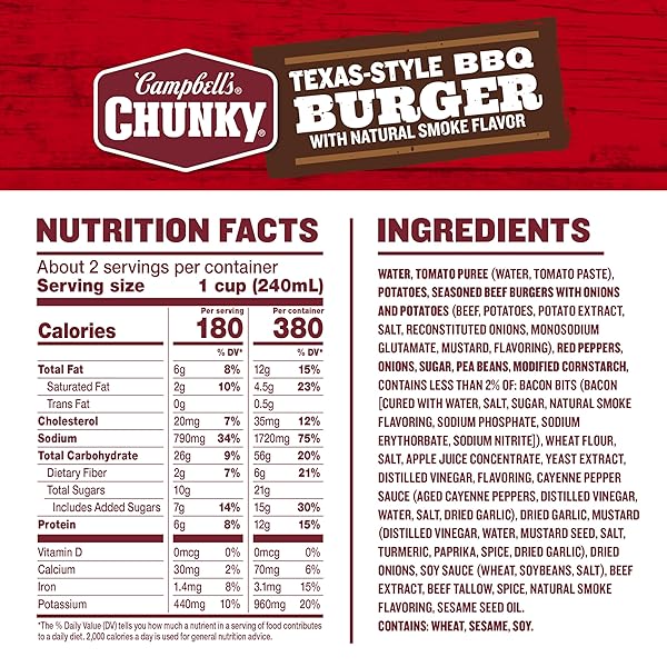CAMPBELL’S CHUNKY TEXAS-STYLE BBQ BURGER WITH NATURAL SMOKE FLAVOR SOUP, 18.8 OZ CAN