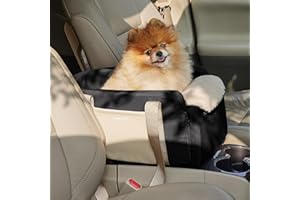 LE SURE Lesure Console Dog Car Seat - Small Pet Carpool Seat Center Console for Small Dogs Waterproof Seats with Storage Pockets Clip-On Leash for Travel Carrier Booster Bed, Black