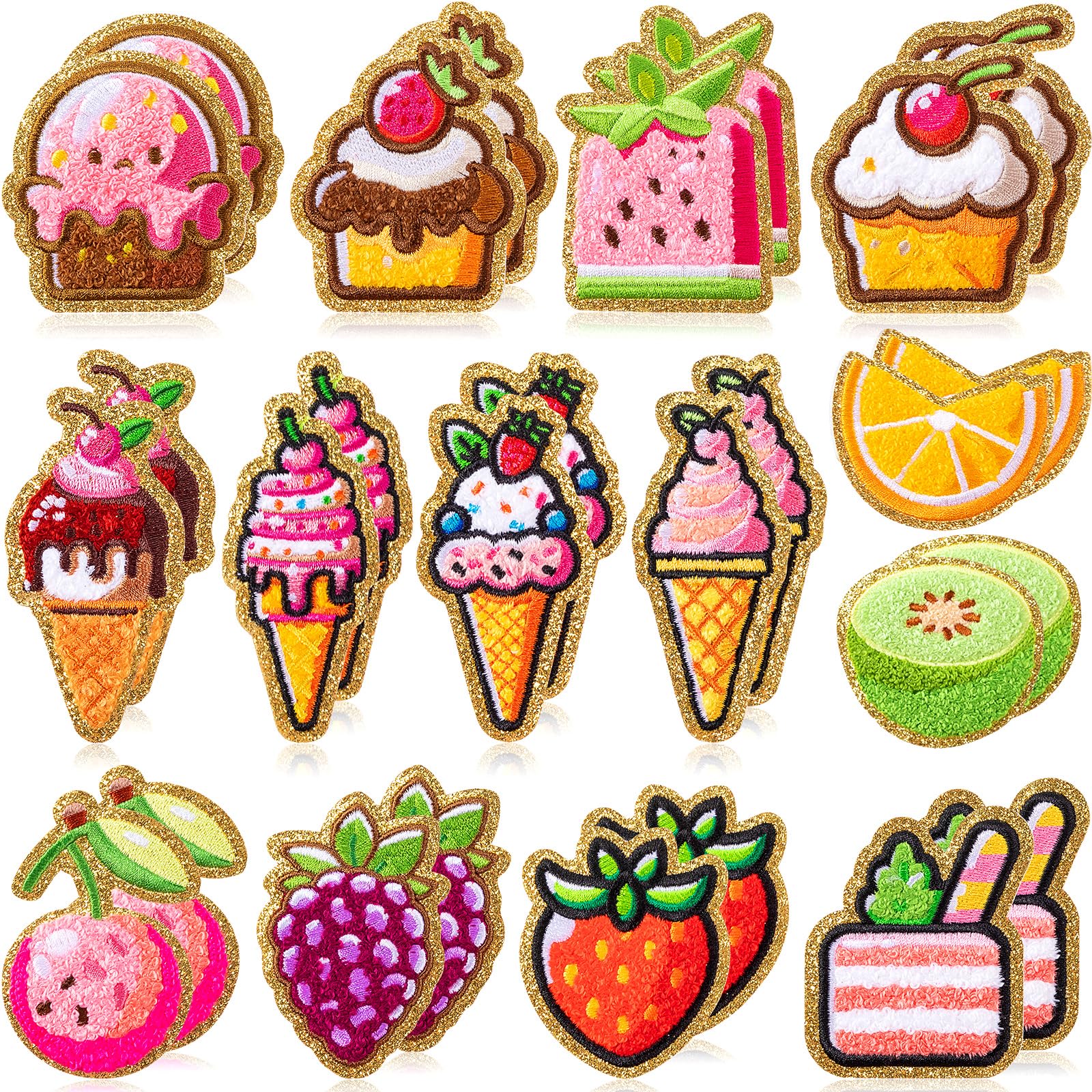 Photo 1 of WILLBOND 28 Pcs Dessert Theme Self Adhesive Chenille Patches Cute Girly Candy Cupcake Embroidered Appliques for Clothes Bags DIY Crafts Birthday Christmas Gifts Girls Women(Colorful Fruits Style)