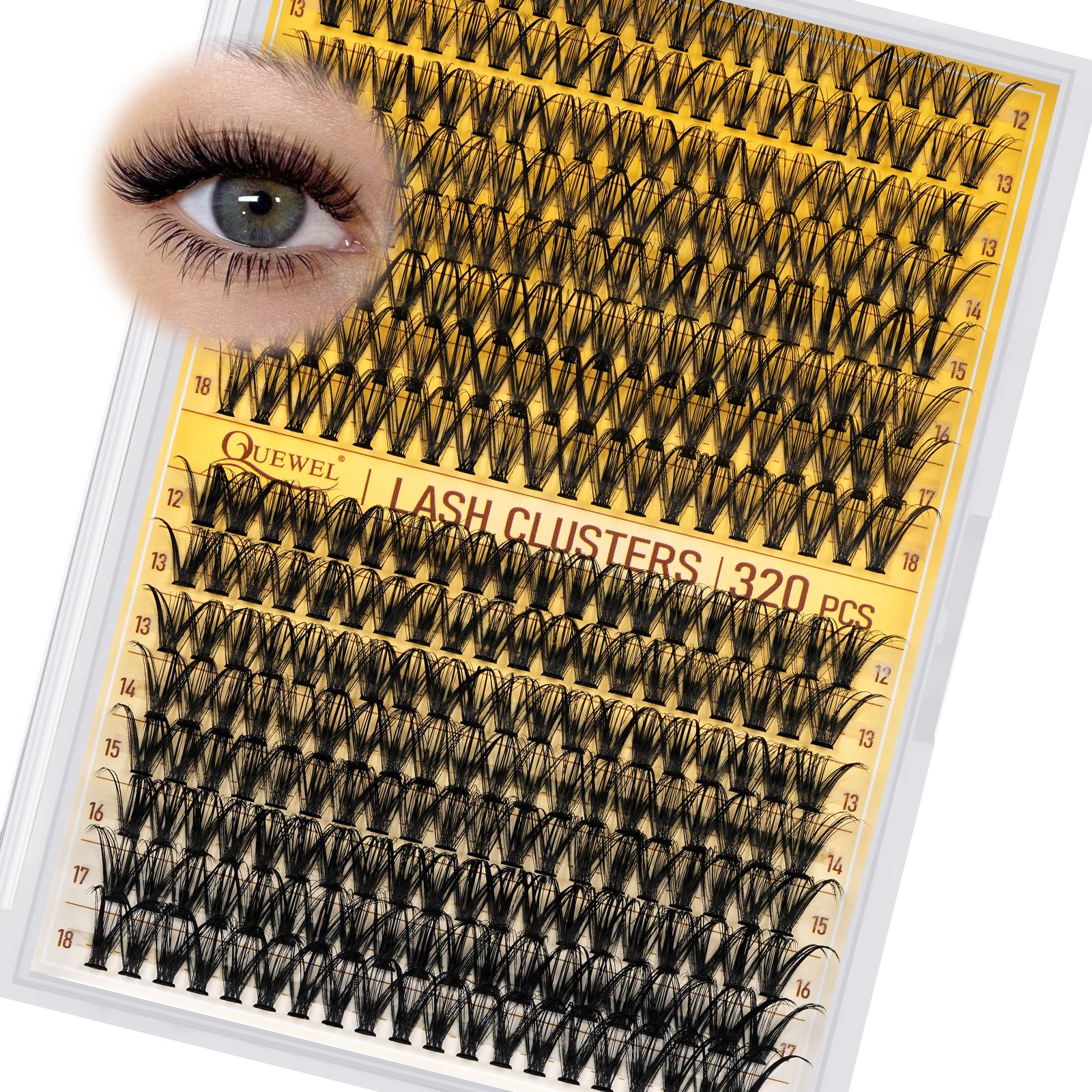 320Pcs Individual Lashes QUEWEL Cluster Lashes 30D+40D C Curl MIX12-18mm Individual Lash Extension Lash Clusters DIY Eyelash Extensions For Home Use (30D+40D 0.07C MIX12-18mm)