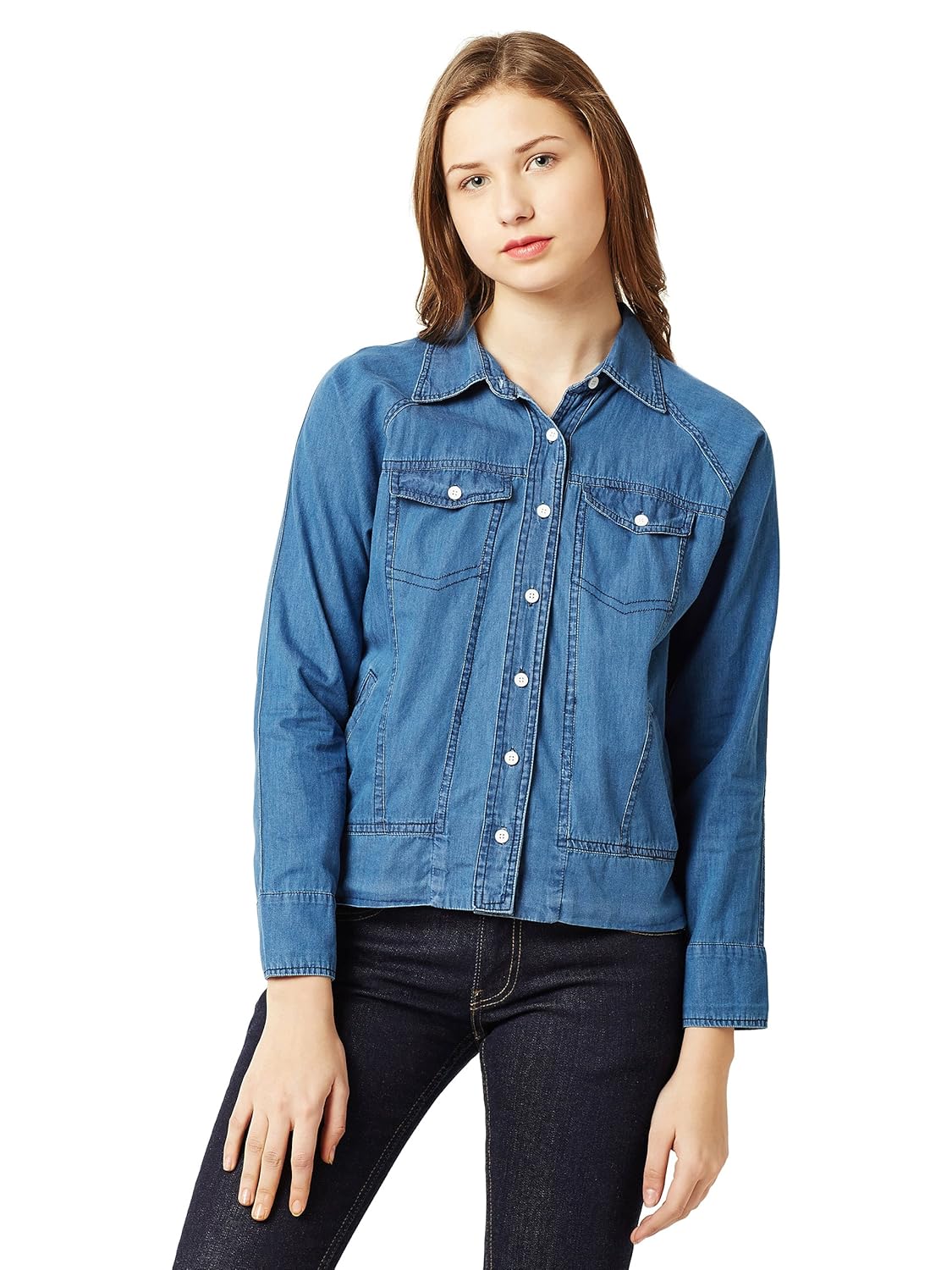 miss chase women's blue denim bomber jacket
