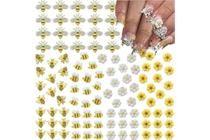 BHCCXZ 100PCS Nail Charms and Gems Gold Bee Yellow Flower for Nails Design，3D Daisy Y2k Nail Jewels Bulk Nail Art Decor Set