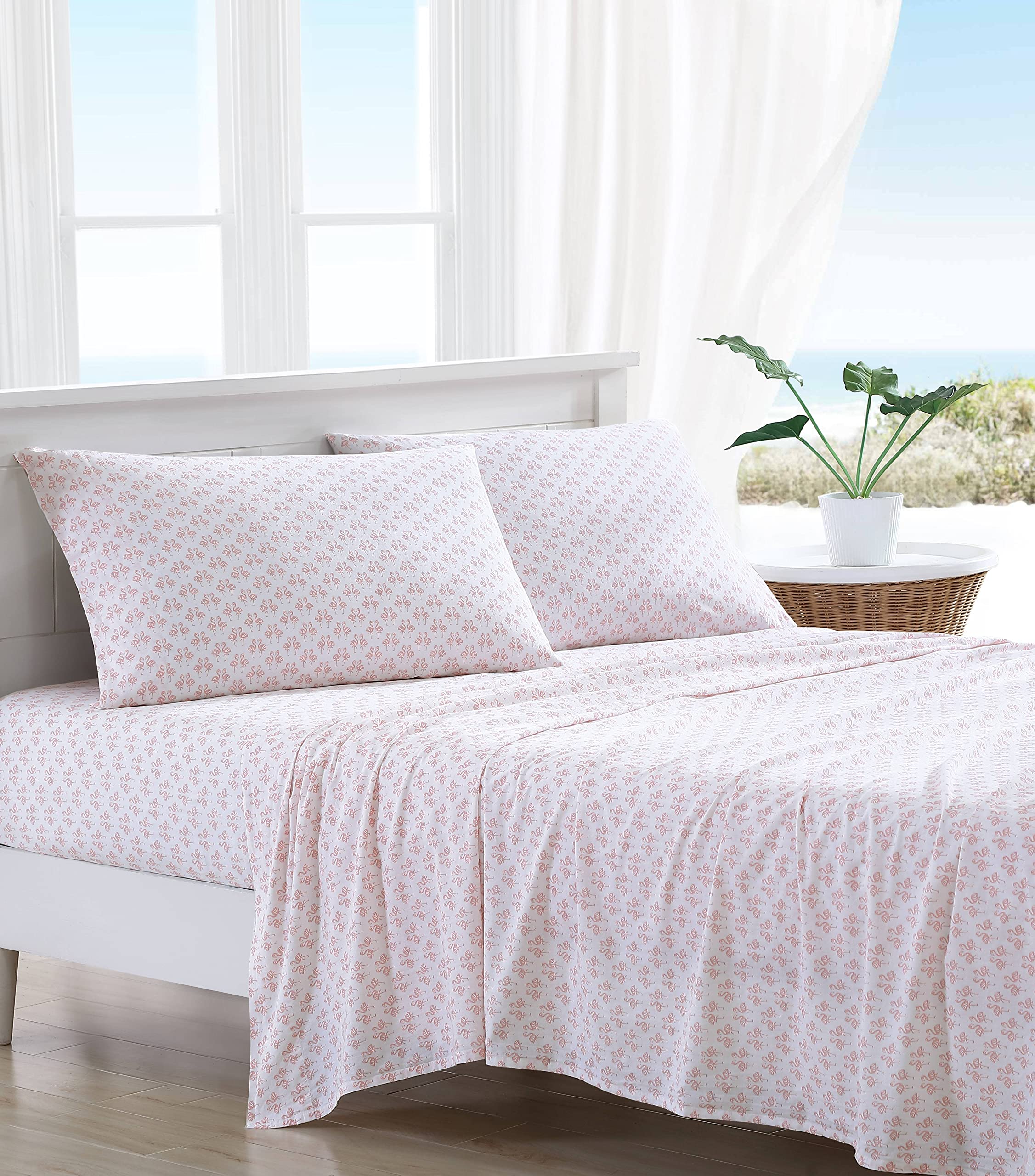 Tommy Bahama - King Sheets, Cotton Percale Bedding Set, Crisp & Cool, Stylish Home Decor (Flamingle Pink, King)