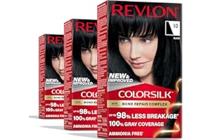 Revlon ColorSilk with Bond Repair Complex, Black Permanent Hair Color, 100% Gray Coverage, Ammonia Free Hair Dye, Vegan Keratin, 10 Black (Pack of 3)