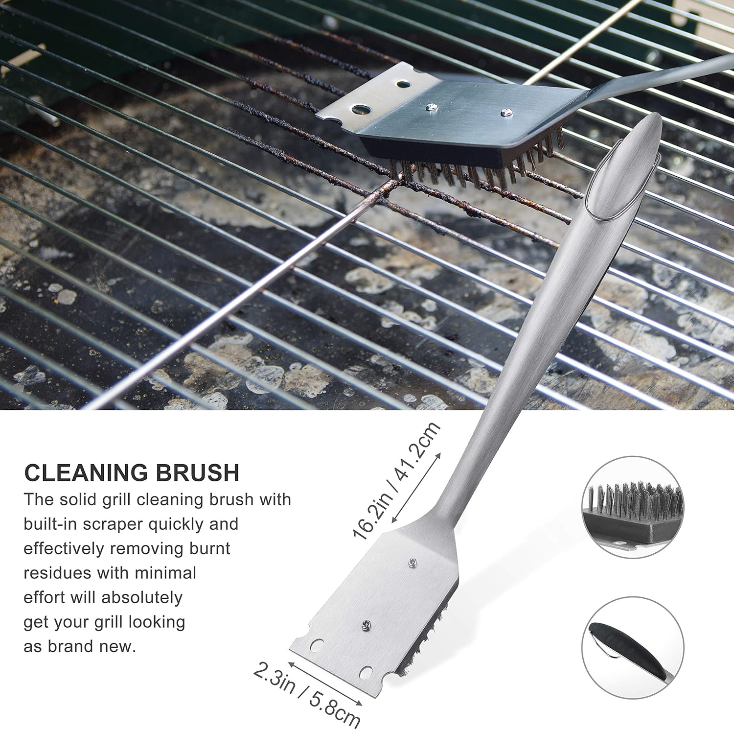 grilljoy 6PCS Heavy Duty BBQ Grill Tools Set - Extra Thick Stainless Steel Spatula, Fork, Tongs & Cleaning Brush - Complete Barbecue Accessories Kit with Portable Bag - Perfect Grilling Tool Set Gift : Garden & Outdoor