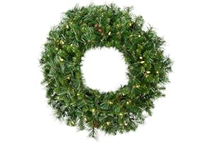 Vickerman 36" Cheyenne Pine Artificial Christmas Wreath with 340 PVC Tips and 100 Warm White LED Lights - Formal Christmas Wreath - Indoor or Outdoor Use