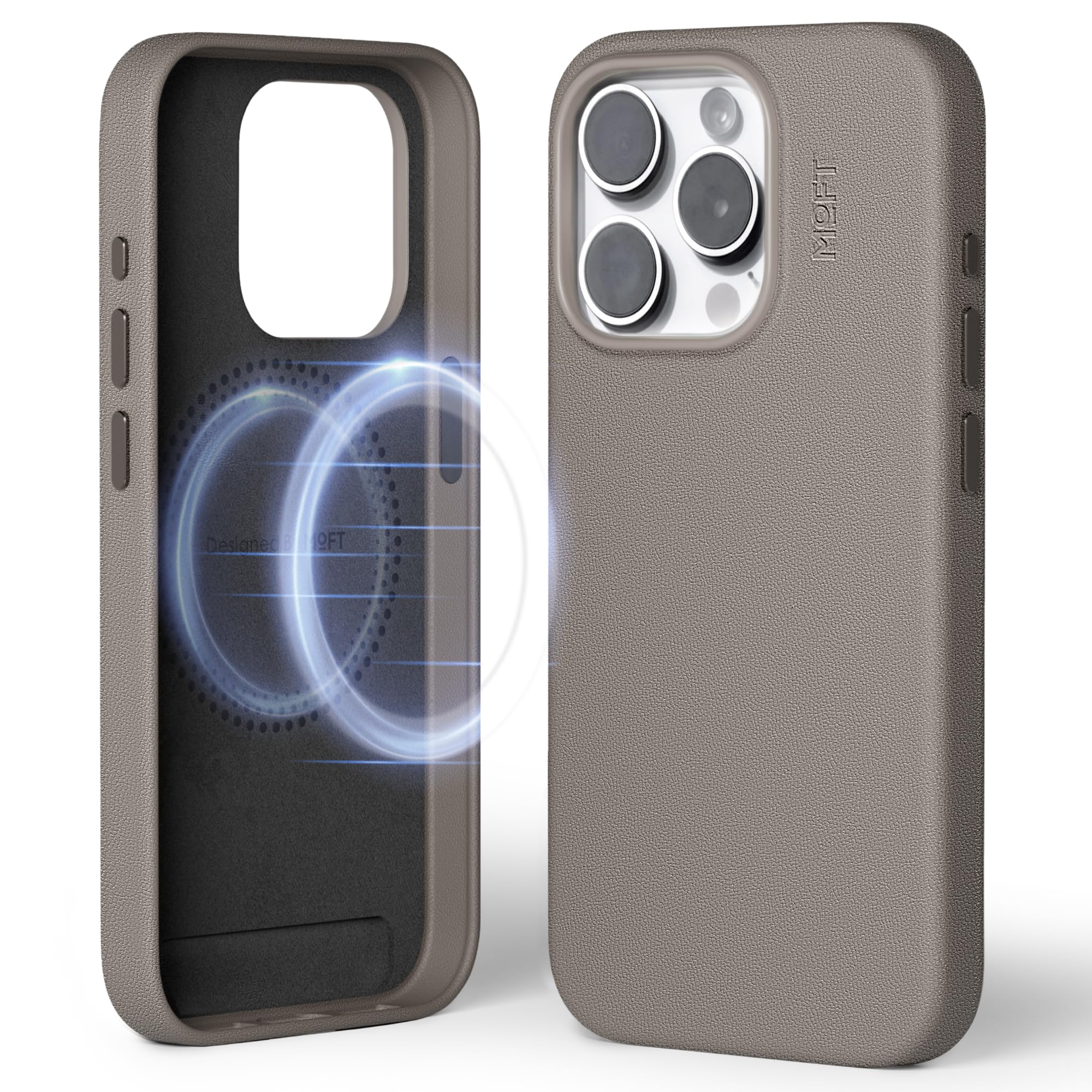 MOFT Magnetic Case for iPhone 15 Pro Compatible with MagSafe, MOVAS Vegan Leather Case Cover, Touch Sensation, Color Retention, Scratch & Stain Resistant, Easy to Clean, Taupe โ image 1