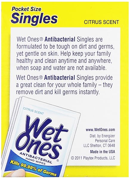 WET ONES ANTIBACTERIAL THICK MOIST TOWELETTES, CITRUS SCENT, SINGLES, 24 CT