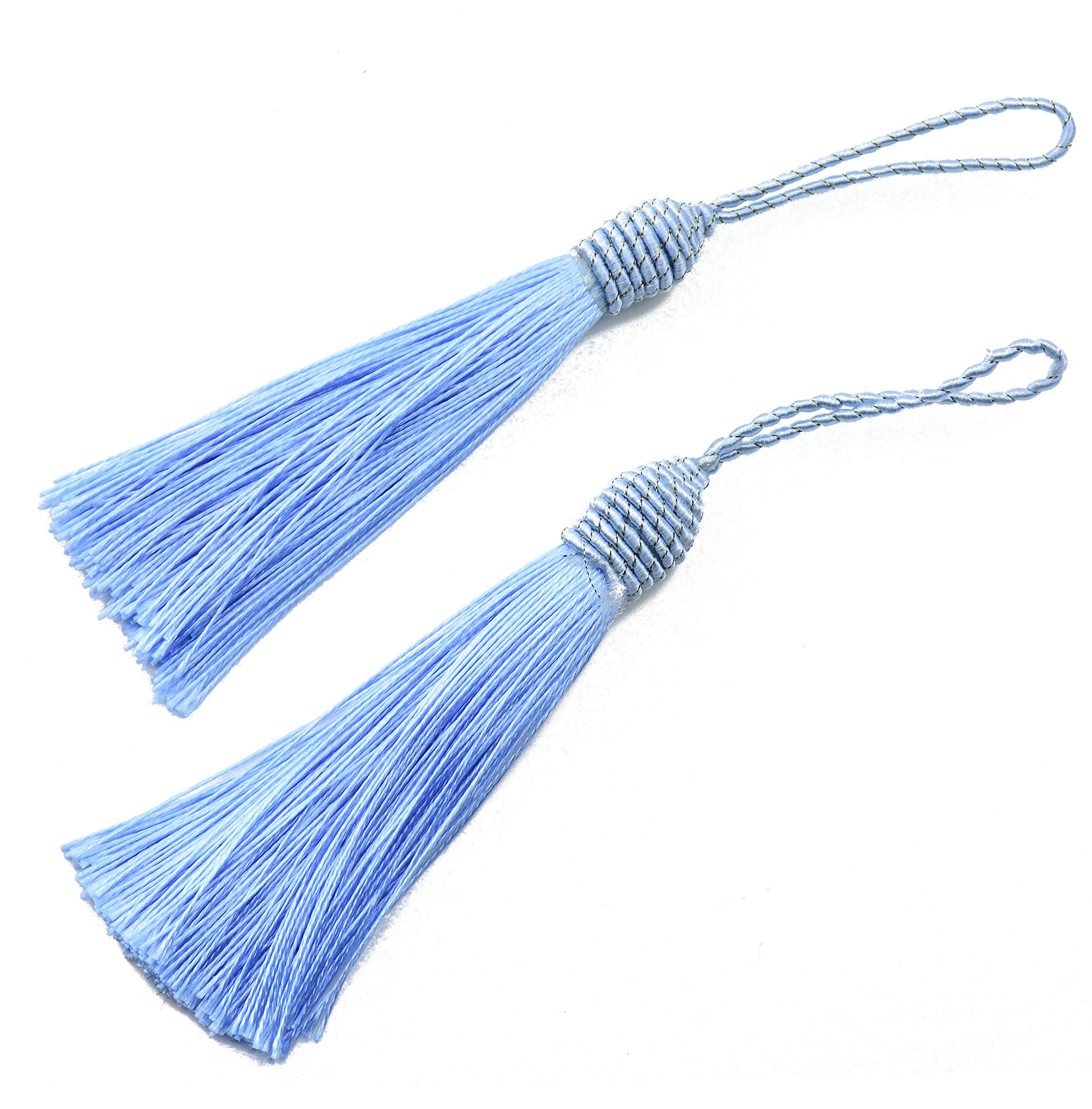 20pcs 15.5cm/6 Inches Silky Floss bookmark Tassels with 2-Inch Cord Loop and Small Chinese Knot for Jewelry Making, Souvenir, Bookmarks, DIY Craft Accessory(sky blue)