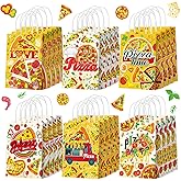 Sinload 24 Pcs Pizza Party Favors Paper Gift Bags with Handle Decorations Pizza Candy Goodie Treat Bags Large Birthday Party Supplies for Baby Shower, 6 Styles