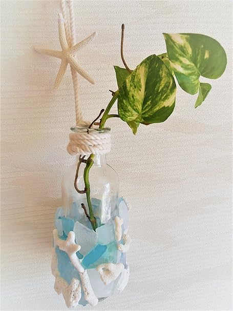 Amazon Co Jp Mermaid Jewelry シーグラス ビーチグラス サンゴ スターフィッシュチャーム ハンドメイド 花瓶 ハンギング フラワーベース 一輪挿し 壁飾り ディスプレイ ハワイインテリア ホーム キッチン